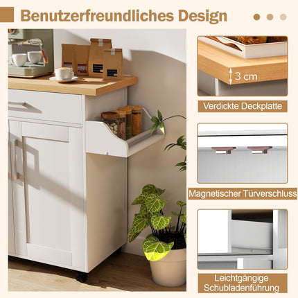 Servierwagen mit Schublade und verstellbarem Regal – Natur/Weiß