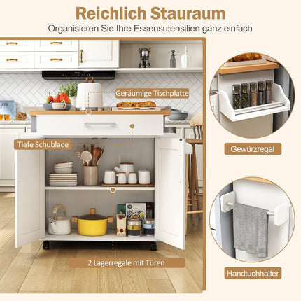 Servierwagen mit Schublade und verstellbarem Regal – Natur/Weiß