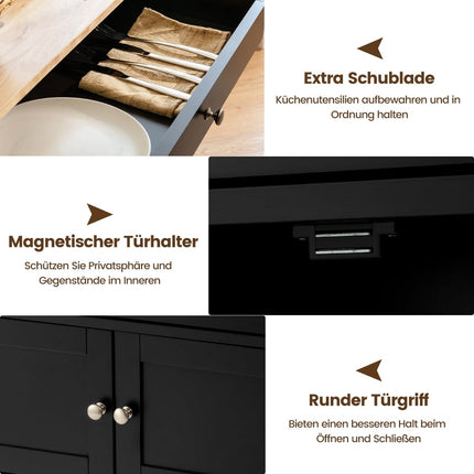 Keukentrolley met houten blad, lade, zwart, 67x37x86,5 cm