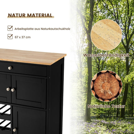 Keukentrolley met houten blad, lade, zwart, 67x37x86,5 cm
