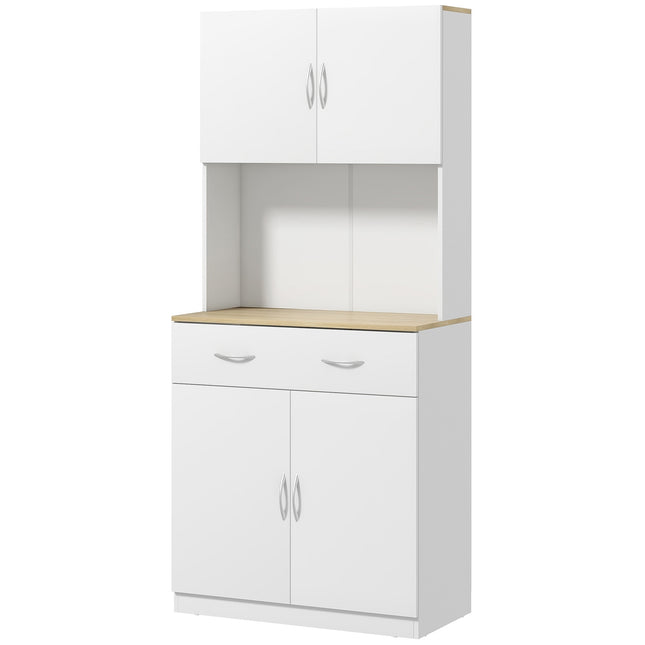 Meuble de cuisine, meuble haut, buffet de cuisine avec 2 placards, meuble à vaisselle, meuble de salle à manger avec tiroirs, placard, blanc, 80 x 40 x 180 cm