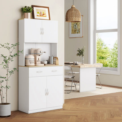 Meuble de cuisine, meuble haut, buffet de cuisine avec 2 placards, meuble à vaisselle, meuble de salle à manger avec tiroirs, placard, blanc, 80 x 40 x 180 cm