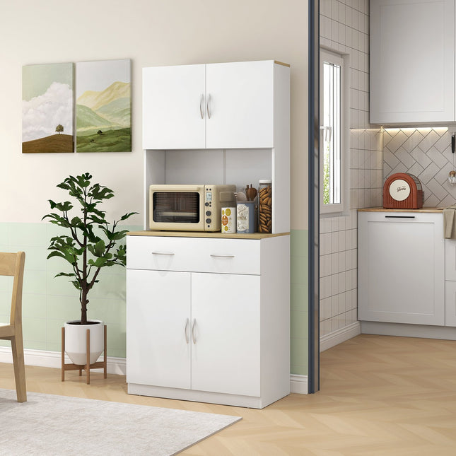 Meuble de cuisine, meuble haut, buffet de cuisine avec 2 placards, meuble à vaisselle, meuble de salle à manger avec tiroirs, placard, blanc, 80 x 40 x 180 cm