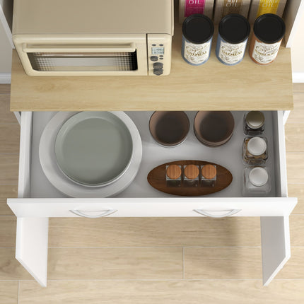 Meuble de cuisine, meuble haut, buffet de cuisine avec 2 placards, meuble à vaisselle, meuble de salle à manger avec tiroirs, placard, blanc, 80 x 40 x 180 cm