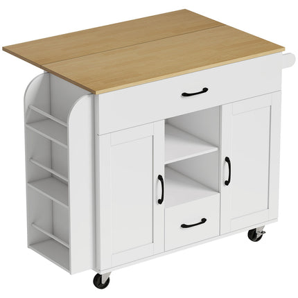 Kitchen Island Cart, Expandable Surface, Soft-Close, MDF, White