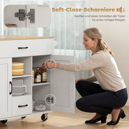 Kitchen Island Cart, Expandable Surface, Soft-Close, MDF, White