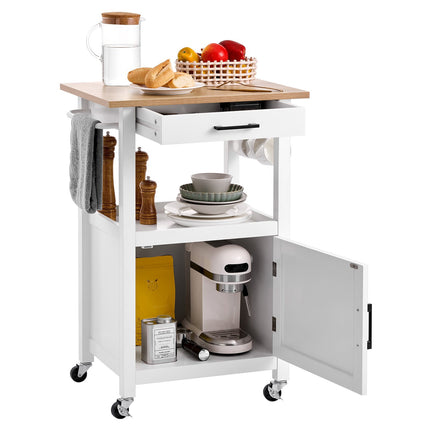 Kitchen Island Cart With Drawer, Cabinet, Locking Wheels 45x59 cm White