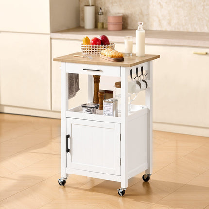 Kitchen Island Cart With Drawer, Cabinet, Locking Wheels 45x59 cm White