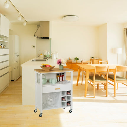 Kitchen Island Cart with Bamboo Top and Wine Rack