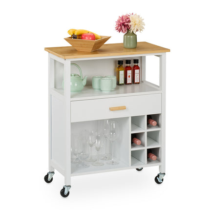 Kitchen Island Cart with Bamboo Top and Wine Rack