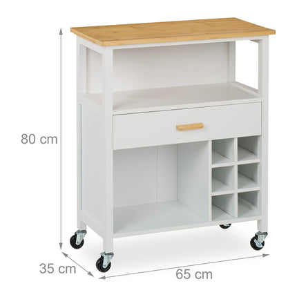 Kitchen Island Cart with Bamboo Top and Wine Rack