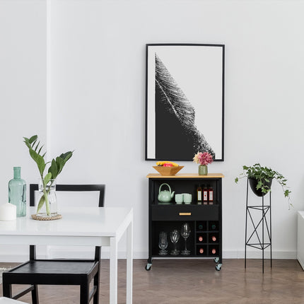 Kitchen Island Cart with Bamboo Top and Wine Rack