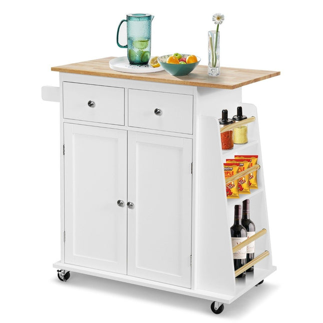 Kücheninsel mit Stauraum, Servierwagen aus Gummibaumholz, 88 x 46 x 89,5 cm, Weiß