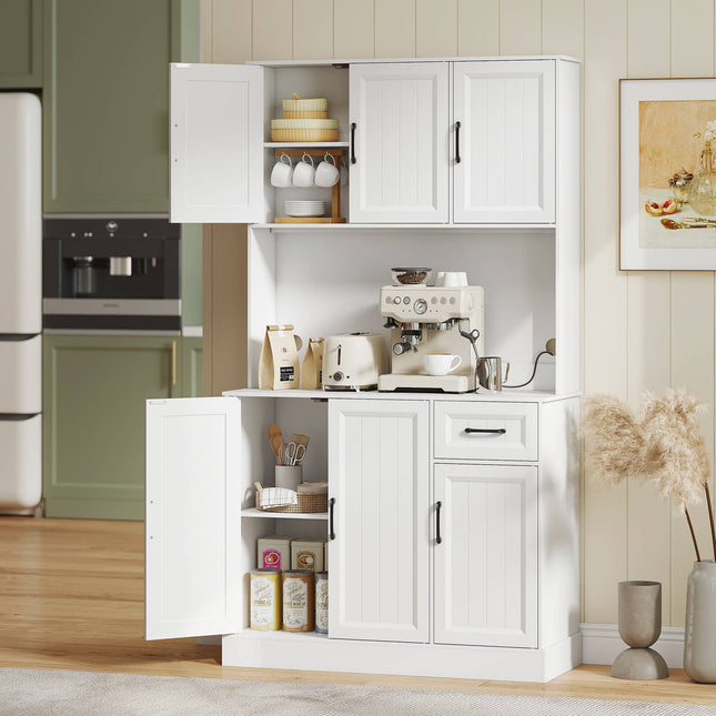 Kitchen Pantry Cabinet, 180.5 cm, Adjustable Shelves, MDF, White