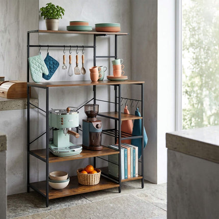 Kitchen Rack with 7 Shelves & 8 Hooks – Black Industrial