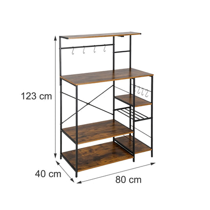 Kitchen Rack with 7 Shelves & 8 Hooks – Black Industrial