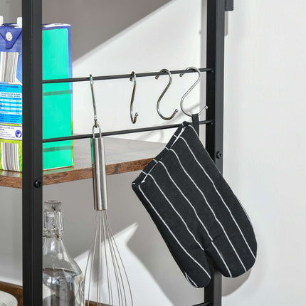 Kitchen Shelf with 3 Tiers & 4 Hooks, Rustic Brown, 60x40x125 cm
