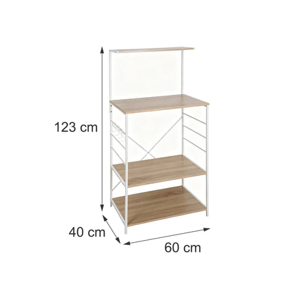 Kitchen Shelf with 4 Tiers & Hooks – Wood Look, MDF & Metal