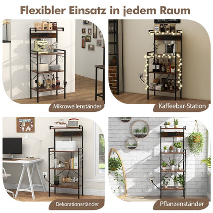 Küchenregal mit Steckdose & 8 S-Haken – Braun, 4-stöckig