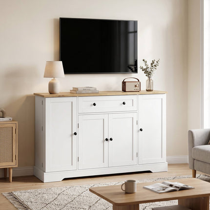 Kitchen Sideboard Cabinet, 4 Doors, Drawer, 138 cm, White