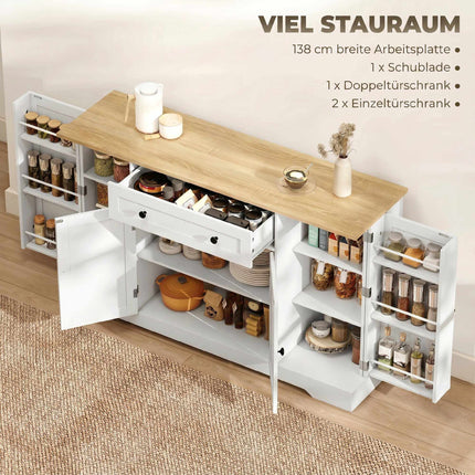 Kitchen Sideboard Cabinet, 4 Doors, Drawer, 138 cm, White