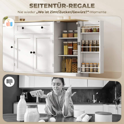 Kitchen Sideboard Cabinet, 4 Doors, Drawer, 138 cm, White