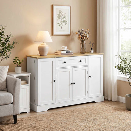 Kitchen Sideboard Cabinet, 4 Doors, Drawer, 138 cm, White