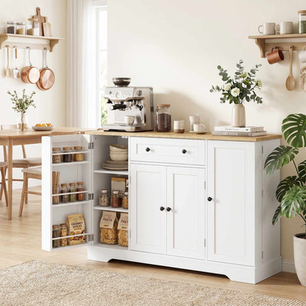 Kitchen Sideboard Cabinet, 4 Doors, Drawer, 138 cm, White