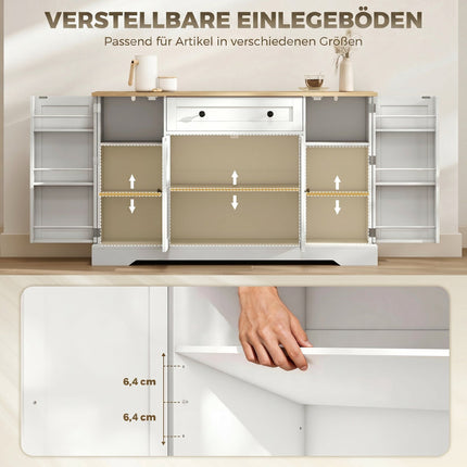 Kitchen Sideboard Cabinet, 4 Doors, Drawer, 138 cm, White