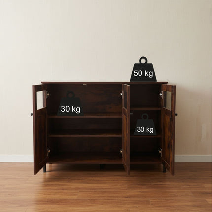 Kitchen Sideboard with Adjustable Shelves, Glass Doors