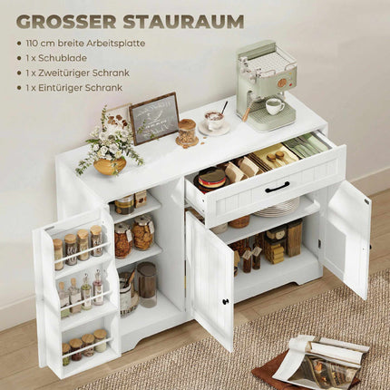 Kitchen Sideboard with Drawer and Adjustable Shelves, White