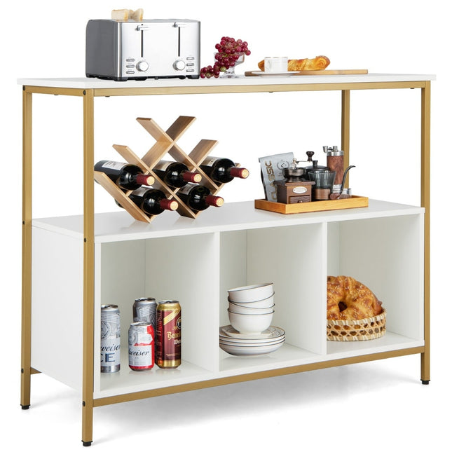 Keukendressoir met metalen frame en 3 planken, wit