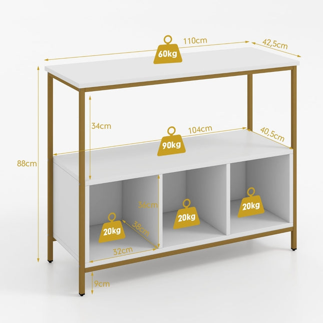 Keukendressoir met metalen frame en 3 planken, wit