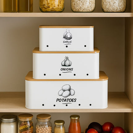 Küchenaufbewahrungsbox-Set, 3-teilig, Bambusdeckel