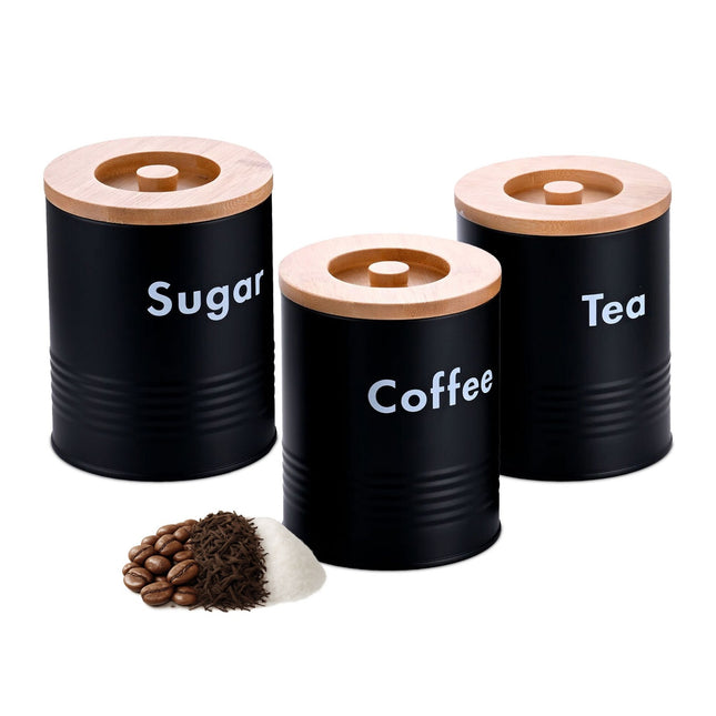 Küchen-Vorratsdosen-Set – Metall, Bambusdeckel, 3-teilig