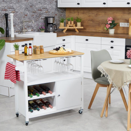 Kitchen Storage Trolley with Wine Rack and Glass Holder