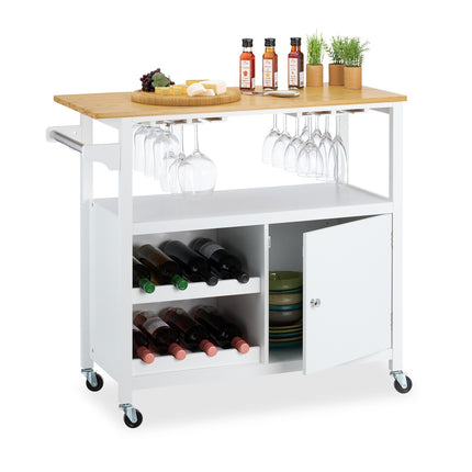 Kitchen Storage Trolley with Wine Rack and Glass Holder