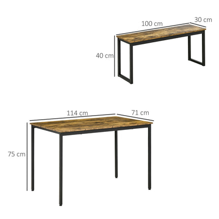 Industrielles Esszimmerset mit Bänken, Metall, Rustikalbraun