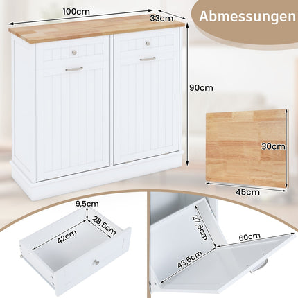 Kitchen Trash Cabinet with Cutting Board & Drawers