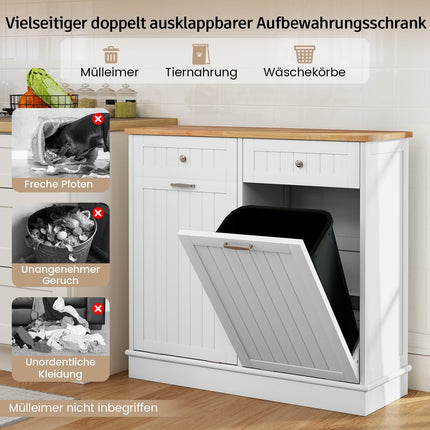 Kitchen Trash Cabinet with Cutting Board & Drawers