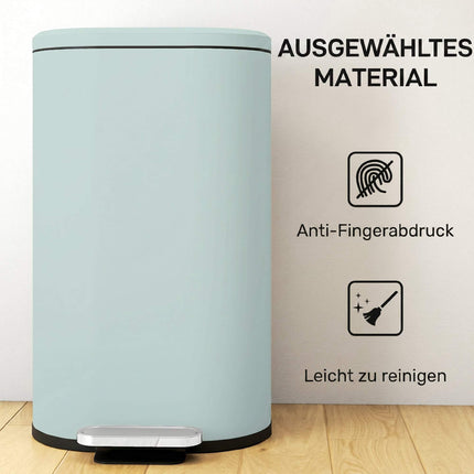 Kitchen Trash Can 30L, Green Metal Pedal Bin with Soft-Close Lid