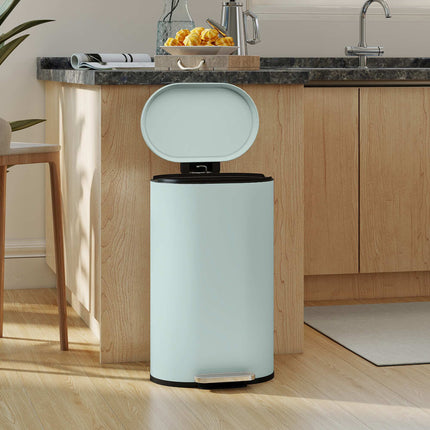 Kitchen Trash Can 30L, Green Metal Pedal Bin with Soft-Close Lid