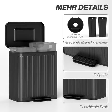 Mülleimer für die Küche, 40L, zwei Fächer, Pedalbedienung