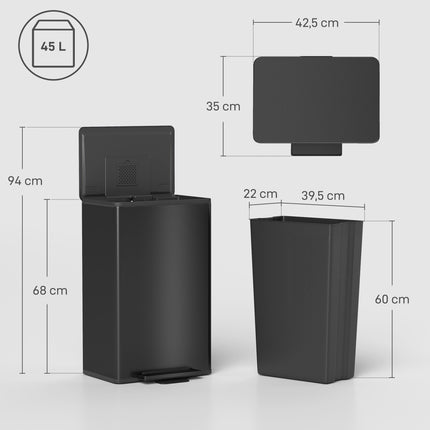 Kitchen Trash Can 45L – Soft-Close Lid, Removable Inner Bin