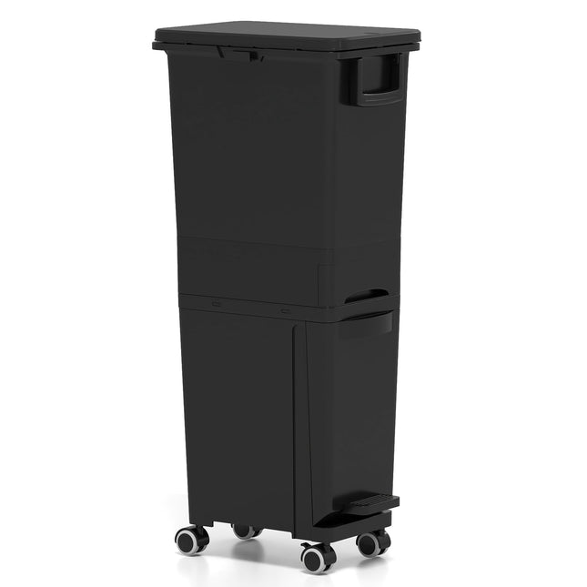 Küchenmülleimer mit 3 Fächern, Schwarz, 4 Rollen