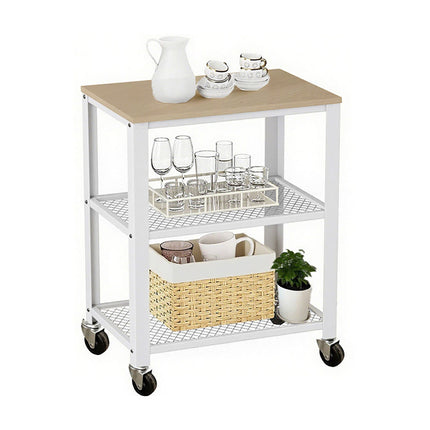 Kitchen Trolley, 3-Tier, Steel Frame, Wood Shelves