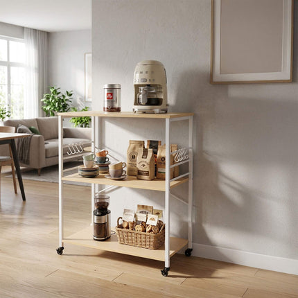Kitchen Trolley Cart, 3-Tier Shelves, Wheels and 6 S-Hooks