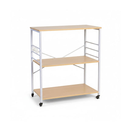 Kitchen Trolley Cart, 3-Tier Shelves, Wheels and 6 S-Hooks