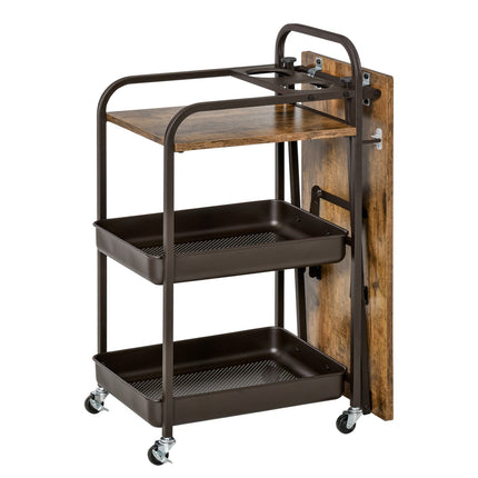 Kitchen trolley with folding table, 2 trays, wheels