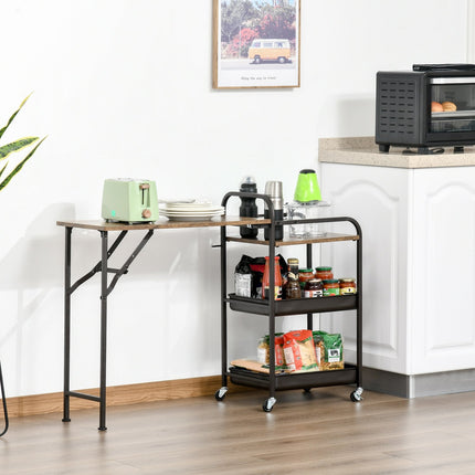 Kitchen trolley with folding table, 2 trays, wheels